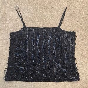 LOFT Black Sparkle Fringe Camisole